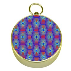 Red Blue Bee Hive Pattern Gold Compasses by Amaryn4rt