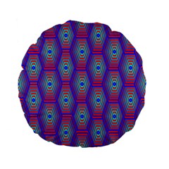 Red Blue Bee Hive Pattern Standard 15  Premium Flano Round Cushions by Amaryn4rt