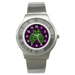 Bike Graphic Neon Colors Pink Purple Green Bicycle Light Stainless Steel Watch Front