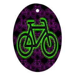 Bike Graphic Neon Colors Pink Purple Green Bicycle Light Oval Ornament (two Sides) by Alisyart
