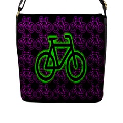 Bike Graphic Neon Colors Pink Purple Green Bicycle Light Flap Messenger Bag (l) 
