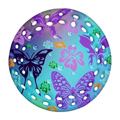 Butterfly Vector Background Ornament (Round Filigree)