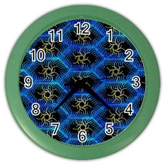 Blue Bee Hive Pattern Color Wall Clocks by Amaryn4rt