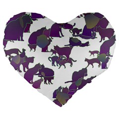 Many Cats Silhouettes Texture Large 19  Premium Flano Heart Shape Cushions by Amaryn4rt