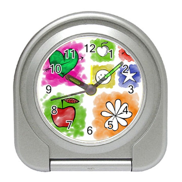 A Set Of Watercolour Icons Travel Alarm Clocks