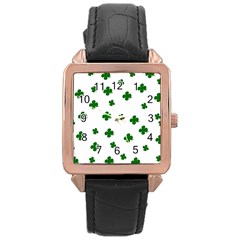 St  Patrick s Clover Pattern Rose Gold Leather Watch  by Valentinaart