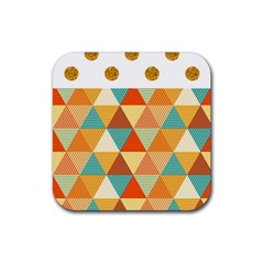 Golden Dots And Triangles Pattern Rubber Coaster (square)  by TastefulDesigns