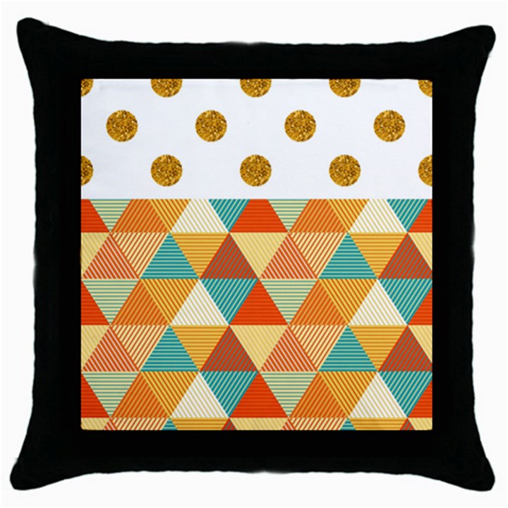 GOLDEN DOTS AND TRIANGLES PATERN Throw Pillow Case (Black)