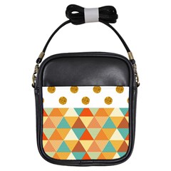 Golden Dots And Triangles Patern Girls Sling Bags by TastefulDesigns