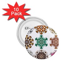 A Set Of 9 Nine Snowflakes On White 1 75  Buttons (10 Pack)
