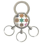 A Set Of 9 Nine Snowflakes On White 3-Ring Key Chains Front