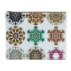 A Set Of 9 Nine Snowflakes On White Cosmetic Bag (xl) by Amaryn4rt