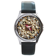 Animal Tissue And Flowers Round Metal Watch by Amaryn4rt