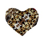 Background Fabric Animal Motifs And Flowers Standard 16  Premium Flano Heart Shape Cushions Front