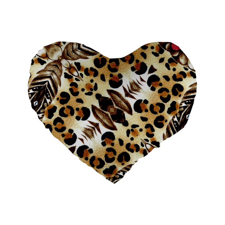 Background Fabric Animal Motifs And Flowers Standard 16  Premium Flano Heart Shape Cushions