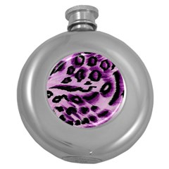 Background Fabric Animal Motifs Lilac Round Hip Flask (5 Oz) by Amaryn4rt