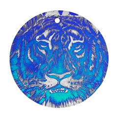 Background Fabric With Tiger Head Pattern Ornament (round) by Amaryn4rt