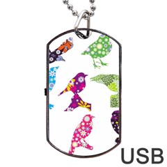 Birds Colorful Floral Funky Dog Tag Usb Flash (one Side) by Amaryn4rt