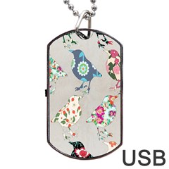 Birds Floral Pattern Wallpaper Dog Tag Usb Flash (one Side) by Amaryn4rt