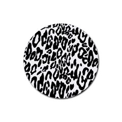 Black And White Leopard Skin Rubber Coaster (round)  by Amaryn4rt