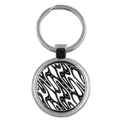 Black And White Wave Abstract Key Chains (round)  by Amaryn4rt