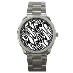 Black And White Wave Abstract Sport Metal Watch by Amaryn4rt