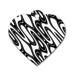 Black And White Wave Abstract Dog Tag Heart (one Side) by Amaryn4rt