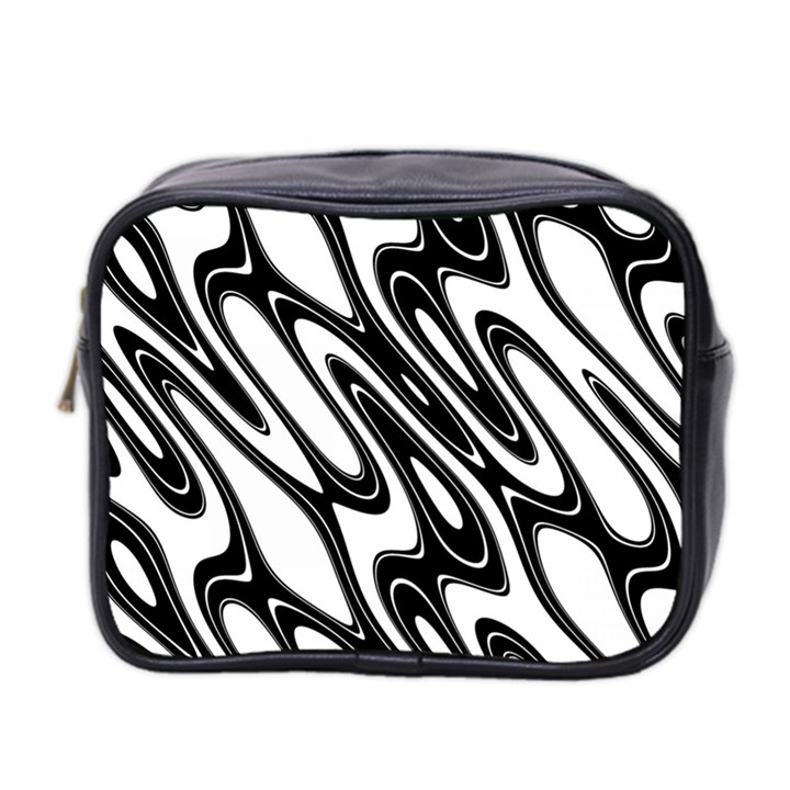 Black And White Wave Abstract Mini Toiletries Bag 2-Side