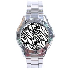 Black And White Wave Abstract Stainless Steel Analogue Watch by Amaryn4rt