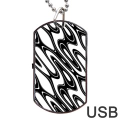 Black And White Wave Abstract Dog Tag Usb Flash (one Side) by Amaryn4rt