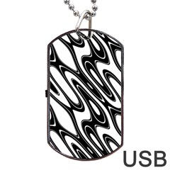 Black And White Wave Abstract Dog Tag Usb Flash (two Sides) by Amaryn4rt