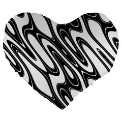 Black And White Wave Abstract Large 19  Premium Heart Shape Cushions by Amaryn4rt