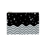 Black And White Waves And Stars Abstract Backdrop Clipart Cosmetic Bag (Medium)  Front