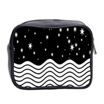 Black And White Waves And Stars Abstract Backdrop Clipart Mini Toiletries Bag 2-Side Back