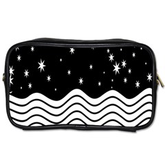 Black And White Waves And Stars Abstract Backdrop Clipart Toiletries Bags by Amaryn4rt