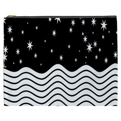 Black And White Waves And Stars Abstract Backdrop Clipart Cosmetic Bag (xxxl)  by Amaryn4rt