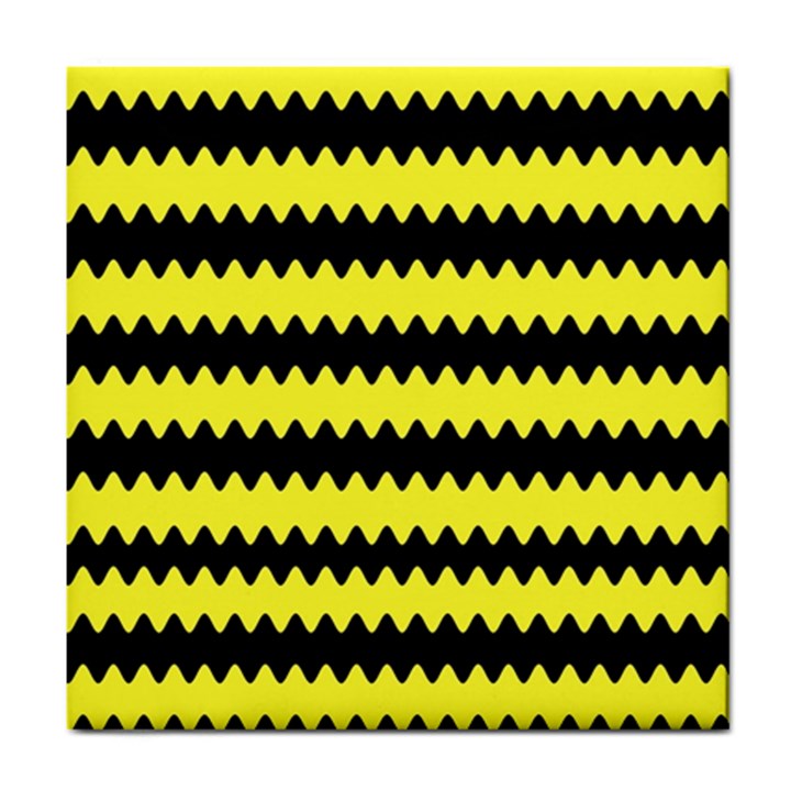 Yellow Black Chevron Wave Tile Coasters