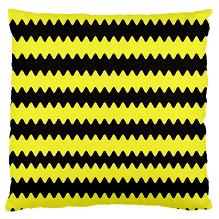 Yellow Black Chevron Wave Large Flano Cushion Case (Two Sides)