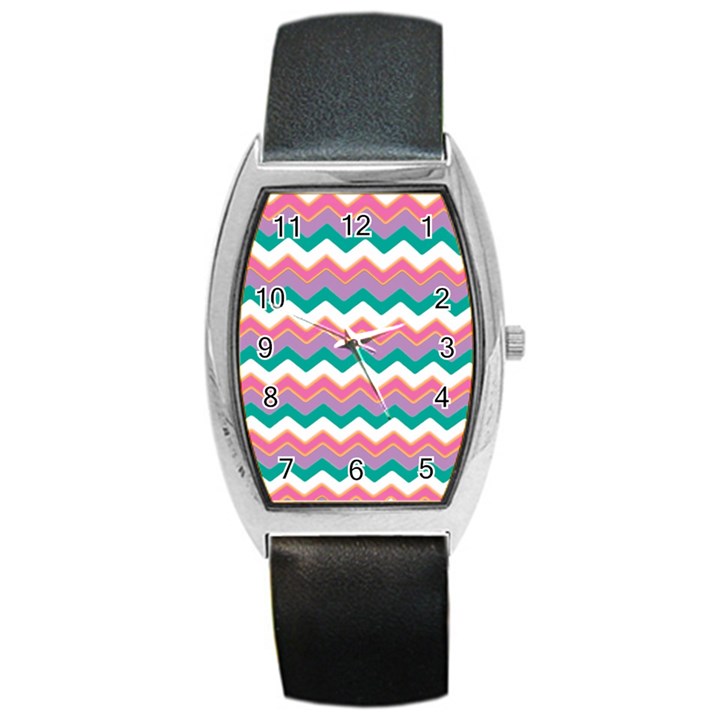 Chevron Pattern Colorful Art Barrel Style Metal Watch