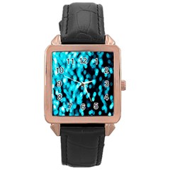 Bokeh Background In Blue Color Rose Gold Leather Watch  by Amaryn4rt