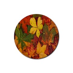 Colorful Autumn Leaves Leaf Background Rubber Coaster (round)  by Amaryn4rt