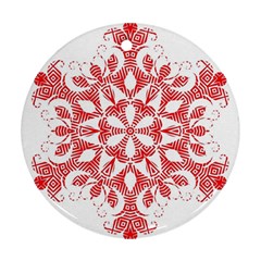 Red Pattern Filigree Snowflake On White Round Ornament (two Sides) by Amaryn4rt