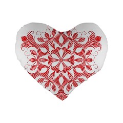 Red Pattern Filigree Snowflake On White Standard 16  Premium Flano Heart Shape Cushions by Amaryn4rt