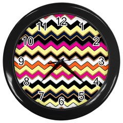 Colorful Chevron Pattern Stripes Wall Clocks (black) by Amaryn4rt