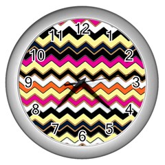 Colorful Chevron Pattern Stripes Wall Clocks (silver) 
