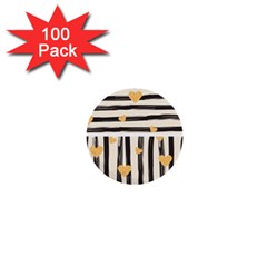 Black Lines And Golden Hearts Pattern 1  Mini Buttons (100 Pack)  by TastefulDesigns