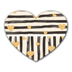 Black Lines And Golden Hearts Pattern Heart Mousepads by TastefulDesigns