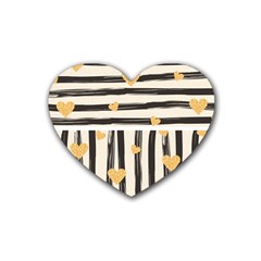 Black Lines And Golden Hearts Pattern Rubber Coaster (heart)  by TastefulDesigns