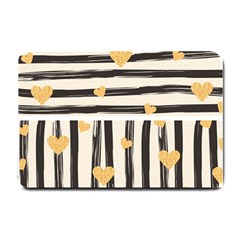 Black Lines And Golden Hearts Pattern Small Doormat  by TastefulDesigns