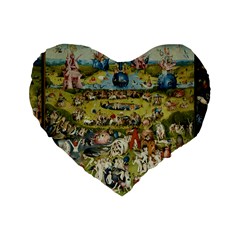 Hieronymus Bosch Garden Of Earthly Delights Standard 16  Premium Flano Heart Shape Cushions by MasterpiecesOfArt